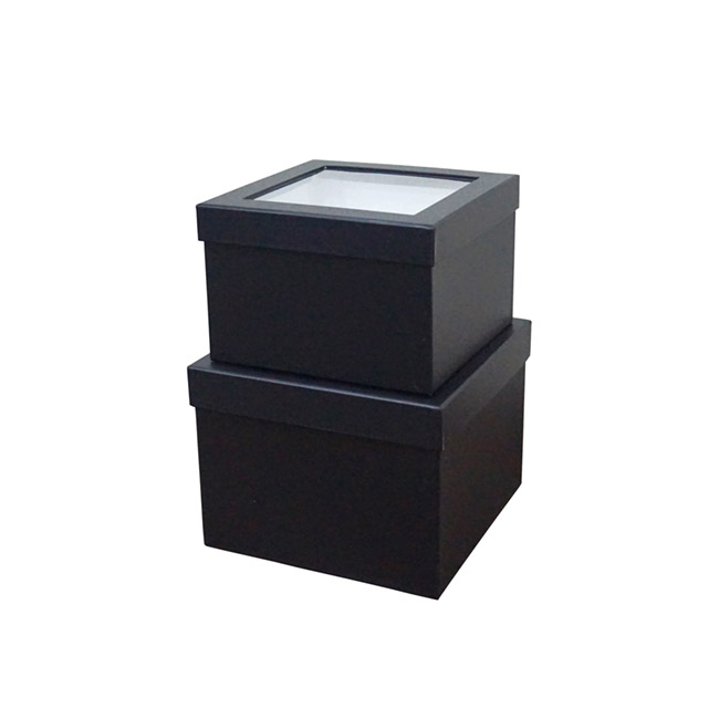 Gift Flower Box with Window Square Black Set 2 (20x15Hcm)
