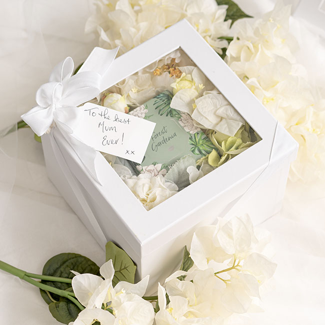 Gift Flower Box with Window Square White Set 2 (20x15Hcm)