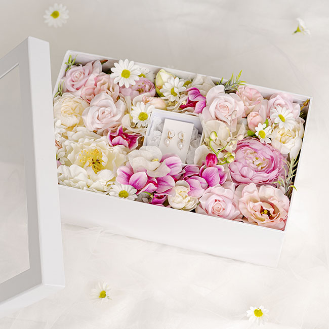 Gift Flower Box Window Rectangle White Set 2 (34x20x15cmH)