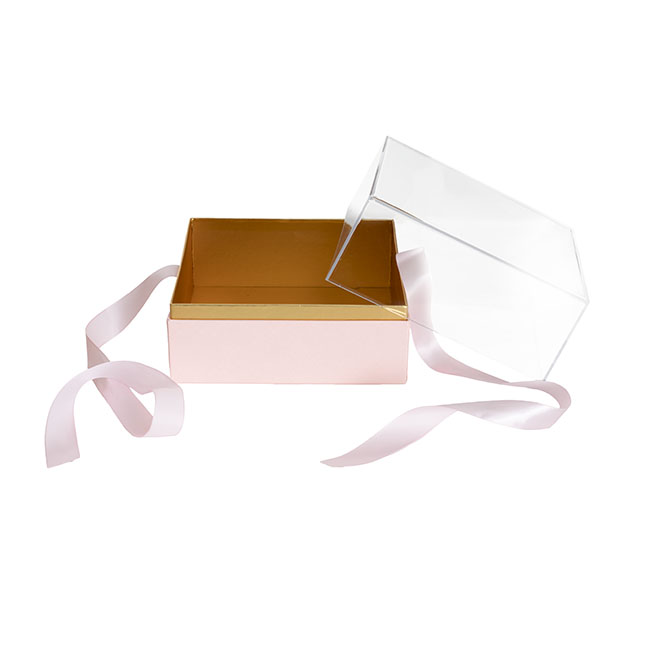 Luxe Gift Box Acrylic Lid and Ribbon Pink Gold (20x20x13Hcm)
