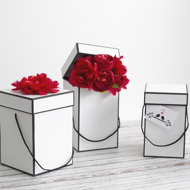 Gift Flower Box Deluxe Square Silhouette White (18x25cmH) S3