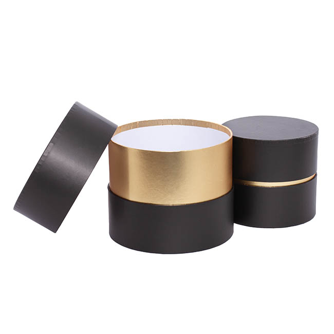 Luxe Hat Gift Box Black with Gold Insert Set 2 (18.5Dx15cmH)