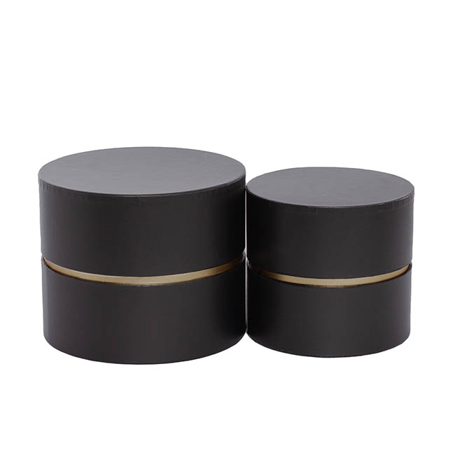 Luxe Hat Gift Box Black with Gold Insert Set 2 (18.5Dx15cmH)