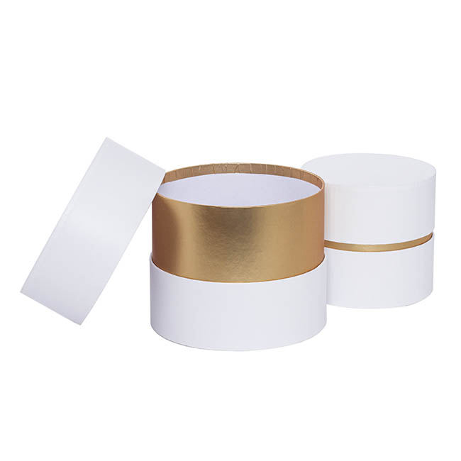 Luxe Hat Gift Box White with Gold Insert Set 2 (18.5Dx15cmH)