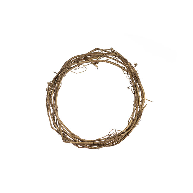 Grapevine Rattan Wreath Round Gold (30cmD)