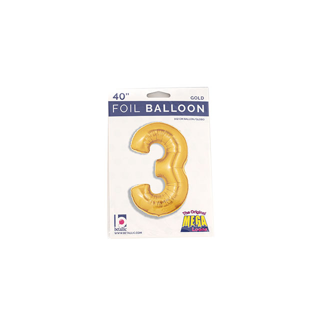 Foil Balloon 40 (101.6cmH) Number 3 Gold