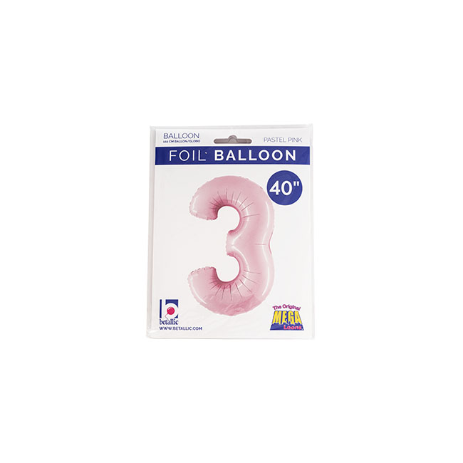 Foil Balloon 40 (101.6cmH) Number 3 Pastel Pink