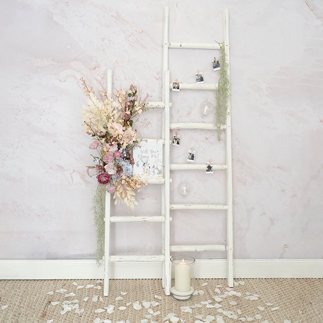 Decorative Wooden Ladder Washed White (48x5x193cmH)