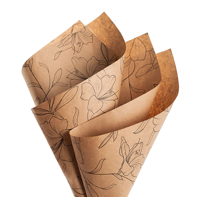 Kraft Paper Lily Print 80gsm Brown Pack 100 (50x70cm)