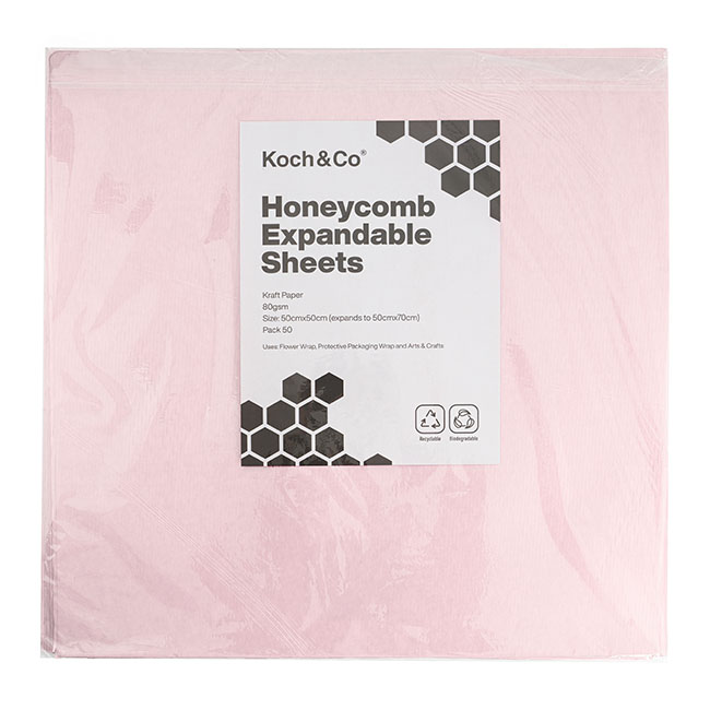 Kraft Paper Honeycomb Expandable Sheets Pink Pk50 (50x50cm)