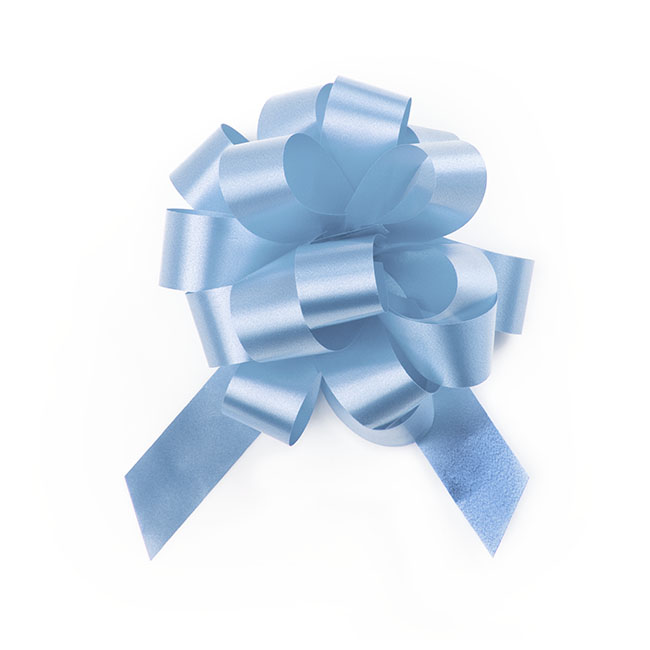 Ribbon Pull Bow Pom Pom Baby Blue (18mmx8.75cmD) Pack 5