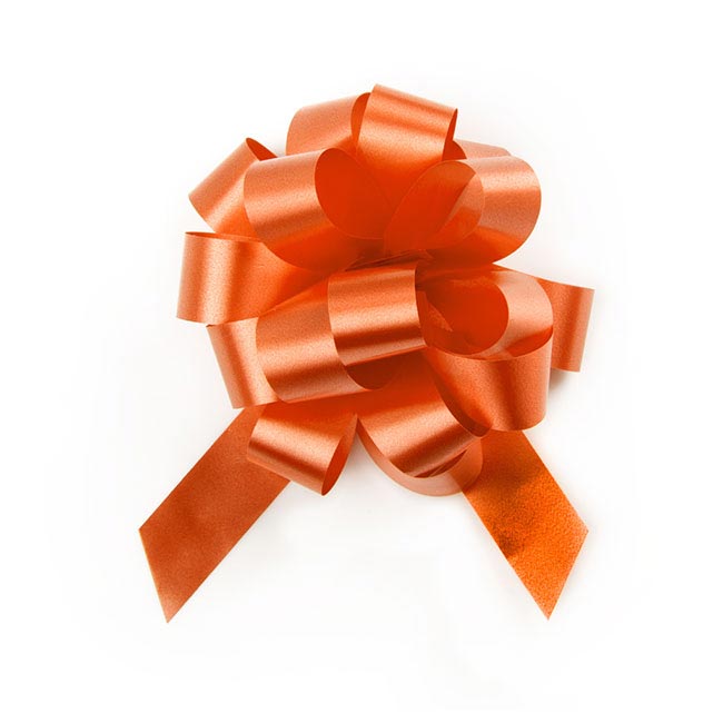 Ribbon Pull Bow Pom Pom Orange (18mmx8.75cmD) Pack 5