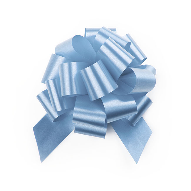 Ribbon Pull Bow Pom Pom Baby Blue (32mmx12.5cm) Pack 5