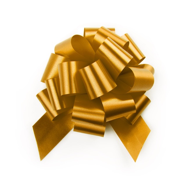 Ribbon Pull Bow Pom Pom Gold (32mmx12.5cm) Pack 5
