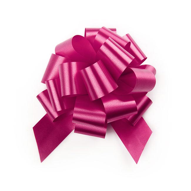 Ribbon Pull Bow Pom Pom Hot Pink (32mmx12.5cm) Pack 5