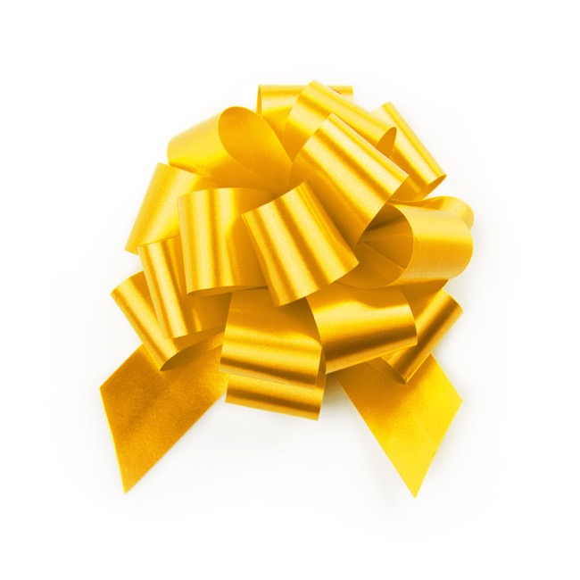 Ribbon Pull Bow Pom Pom Yellow (12.5cmx32mm) Pack 5