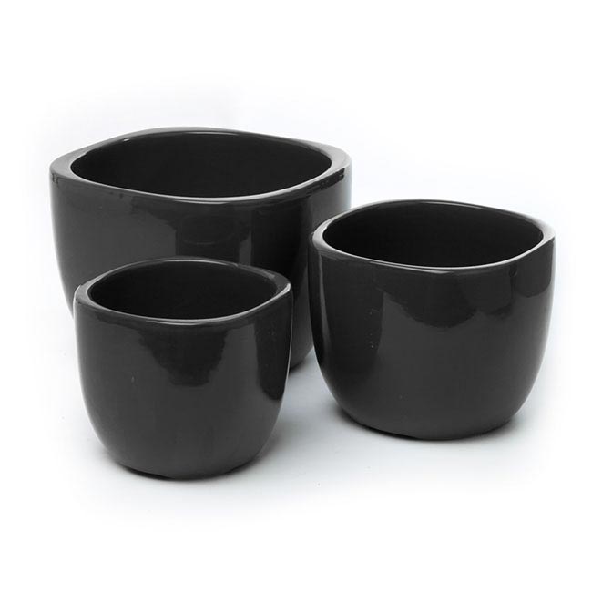 Ceramic Monaco Square Round Set 3 Glossy Black (19x15cmH)