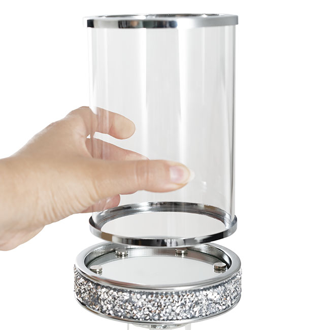 Glass Sleeve Pillar Candle Holder Stand Silver (32cmH)