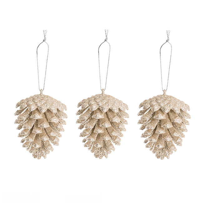 Hanging Christmas Pinecone Pack 3 Champagne (6.5cmH)