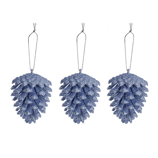 Hanging Christmas Pinecone Pack 3 French Blue (6.5cmH)