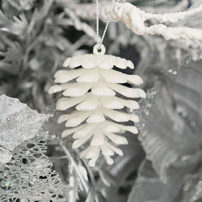 Hanging Christmas Pinecone Pack 3 Iridescent White (6.5cmH)