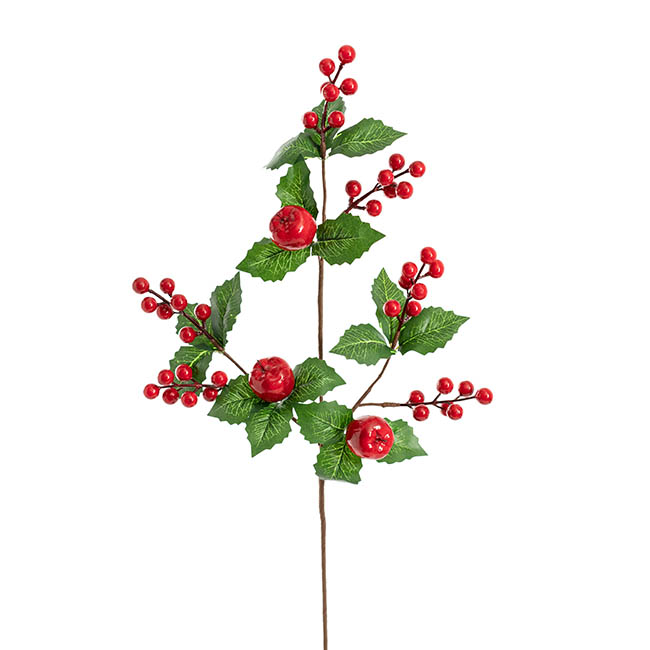 Christmas Red Berry Holly & Apple Spray Red (60cmH)
