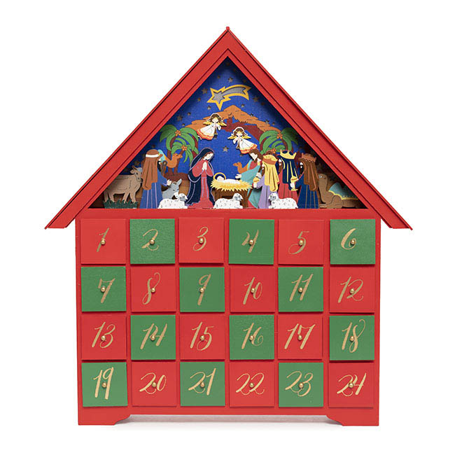 LED Nativity Scene Advent Calendar Red (41.5x7.3x45cm)
