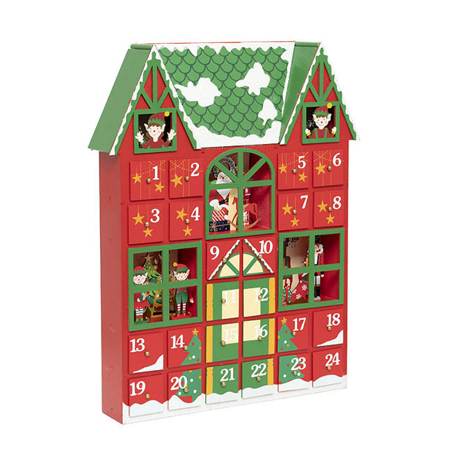 Led Elf House Advent Calendar Red 35 5x6x45 5cm