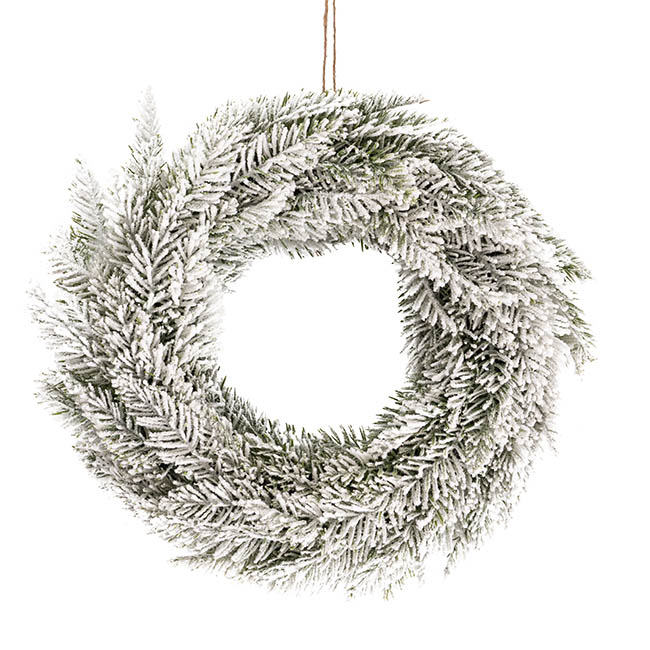 Snow Flocked Pine Christmas Wreath White (45cmD)