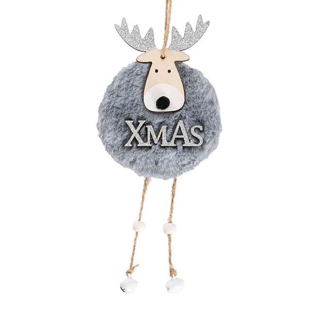 Hanging Faux Fur Xmas Reindeer Pack 2 Grey (7.25x25x2cm)