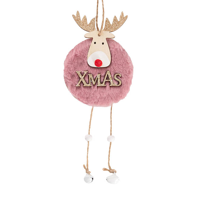 Hanging Faux Fur Xmas Reindeer Pack 2 Pink (7.25x25x2cm)
