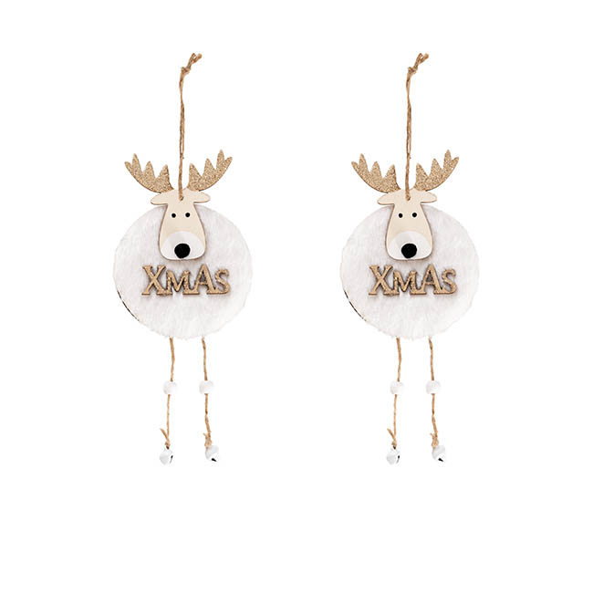 Hanging Faux Fur Xmas Reindeer Pack 2 White (7.25x25x2cm)
