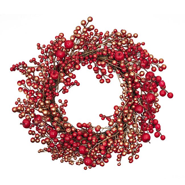 Apple & Berry Mix Wreath Red & Gold (50cmD)