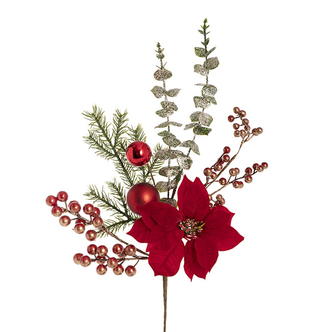 Elegant Poinsettia & Bauble Spray Red (55cmH)