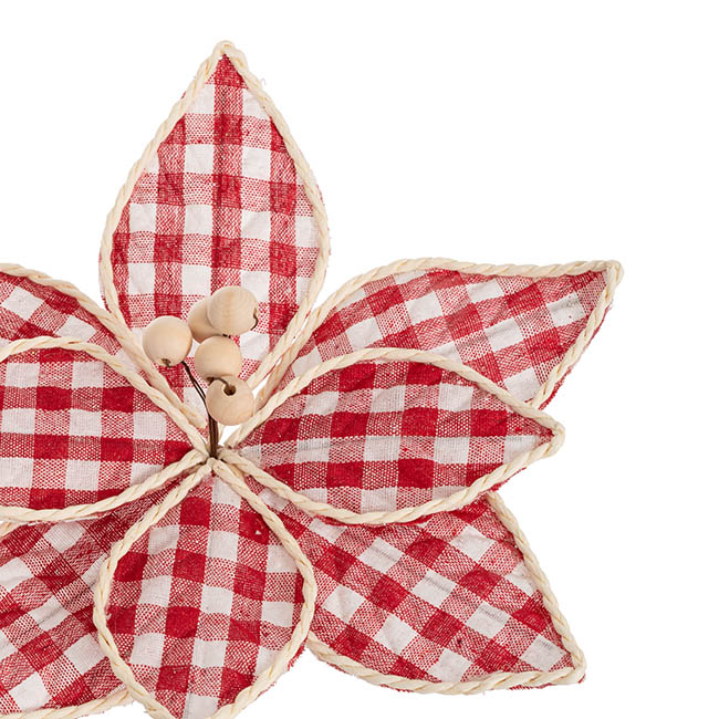 Checked Poinsettia Clip Pack 3 Red & White (30cmH)