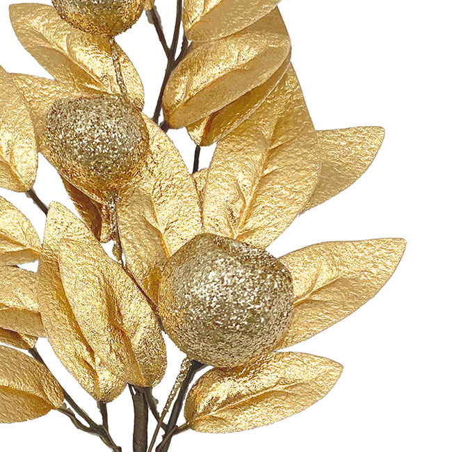 Artificial Leaf Gumnut Pick Metallic Gold (30cmH)