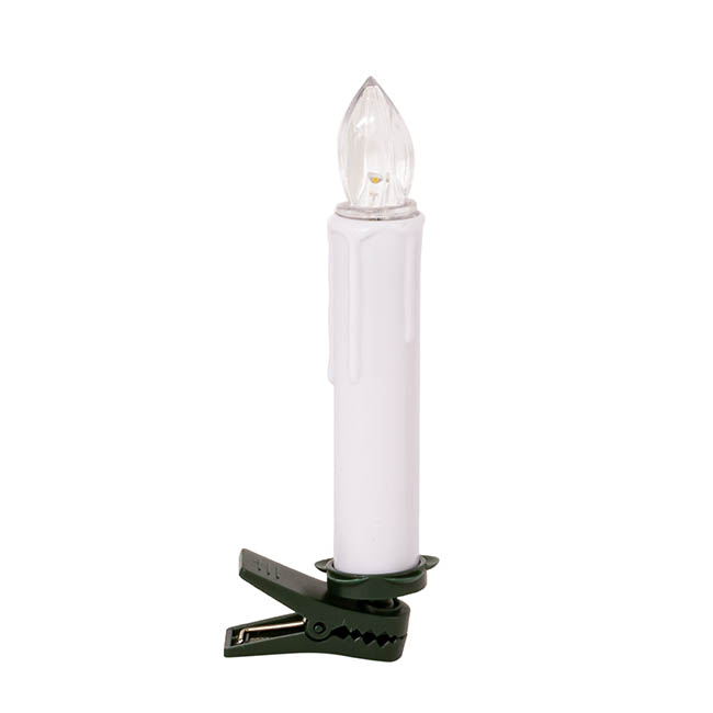 LED Christmas Flickering Candle w Clip Pack 10 White (10cmH)