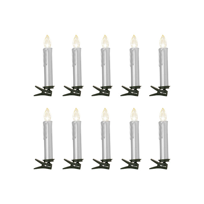 LED Christmas Flickering Candle w Clip Pack 10 Silver (8cmH)