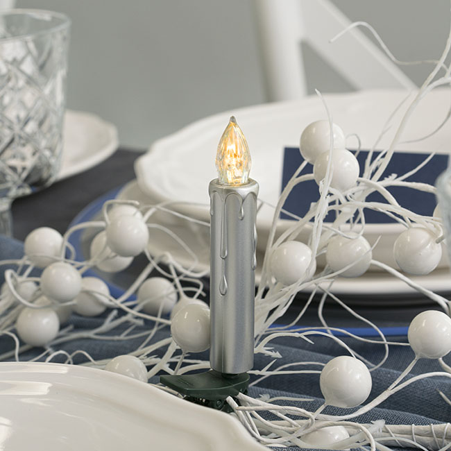 LED Christmas Flickering Candle w Clip Pack 10 Silver (9mH)