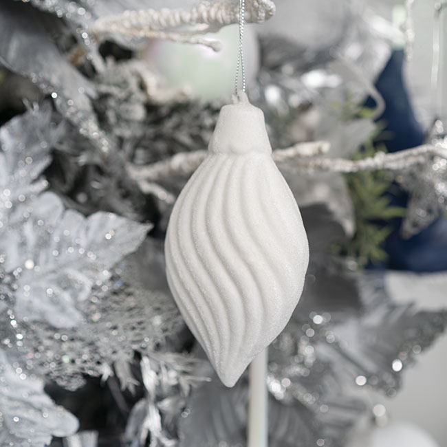 Christmas Hanging Onion Flocked Pack 2 White (13cmH)