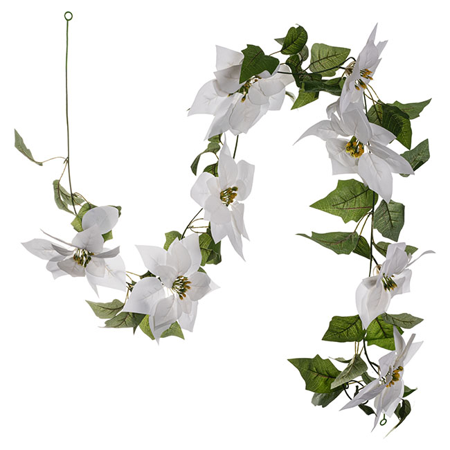 Poinsettia x 8 Flower Head Garland White (190cmL)