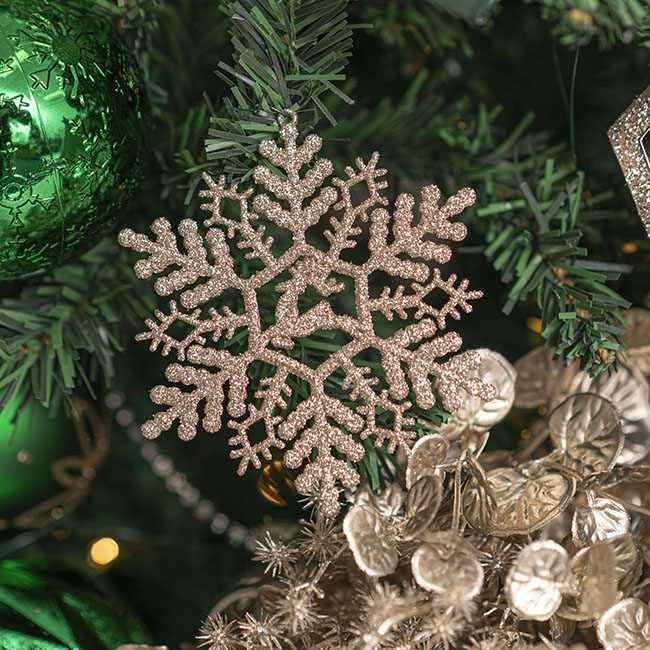 Hanging Reindeer Snowflake Pack 12 Champagne (10cmD)