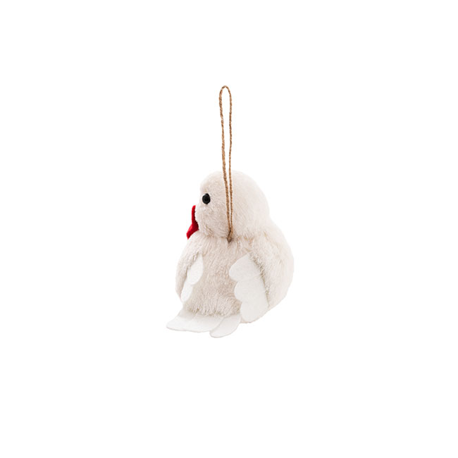 Hanging Christmas Bird w Red Bow White (12x7.5x10cmH)