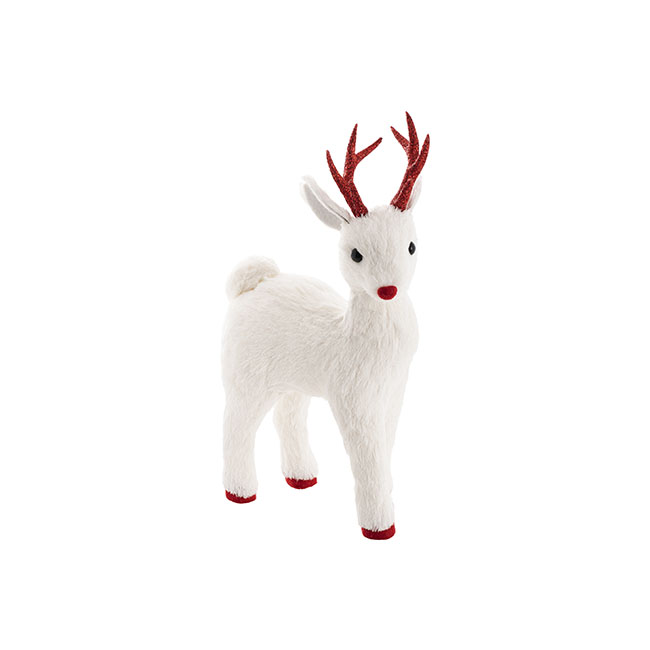 Standing Reindeer w Red Nose White (23x12x38cmH)