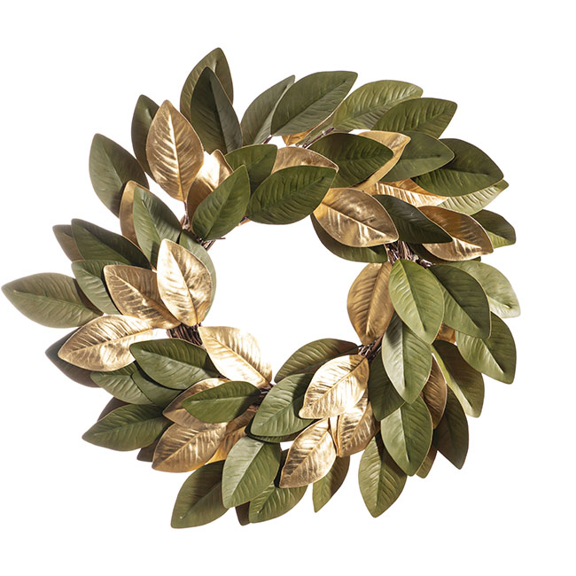 Magnolia Leaf Wreath Gold & Green (51cmD)