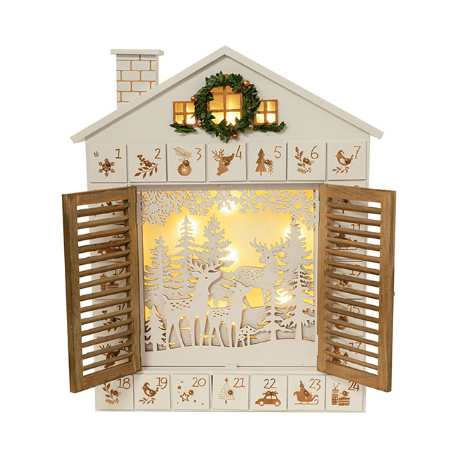 LED Reindeer Advent Calendar House White (46.5cmH)