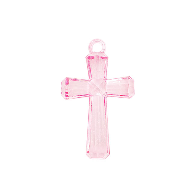 Acrylic Baby Charms Cross Pack 12 Baby Pink (44x27mm)
