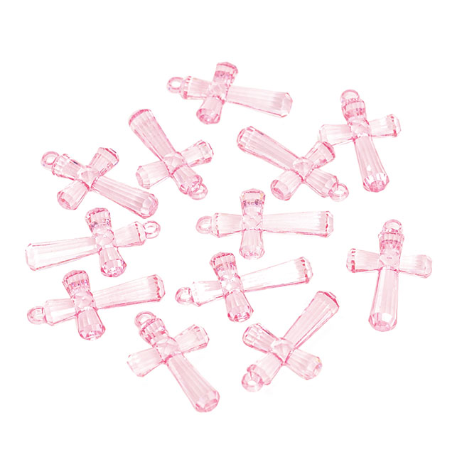 Acrylic Baby Charms Cross Pack 12 Baby Pink (44x27mm)