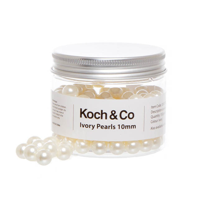 Acrylic Pearl Beads Ball Ivory 10mm (150pc Jar)