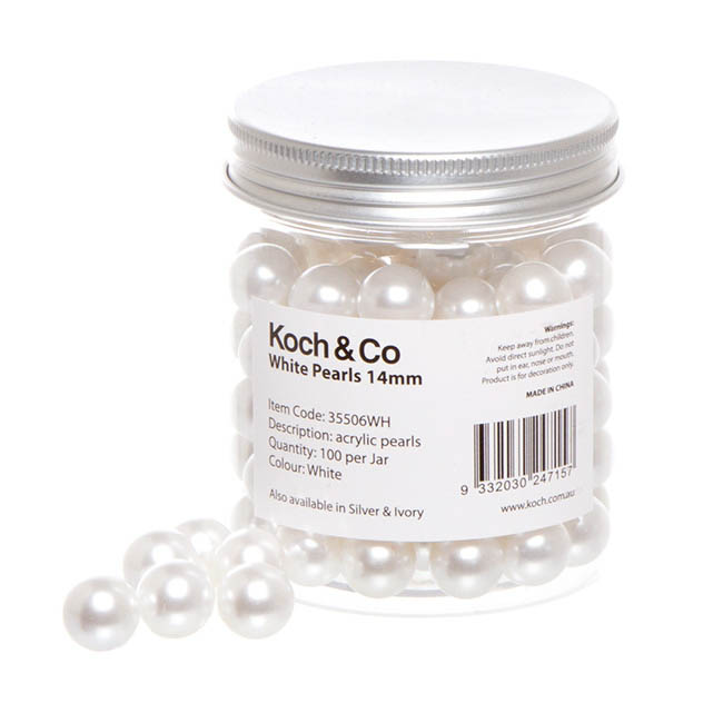 Acrylic Pearl Balls White (14mm) 100pc Jar